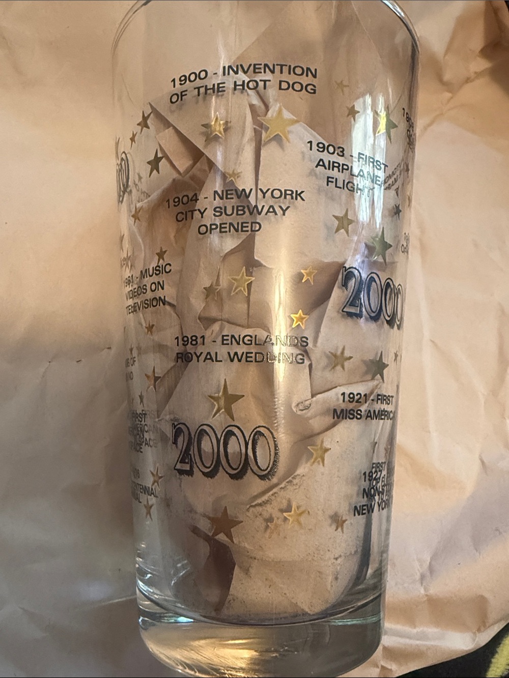 2000 Celebration Glass Tumbler - Clear with Gold Stars all firsts